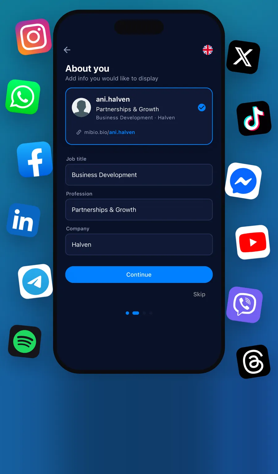 The Mibio app: setting up a profile