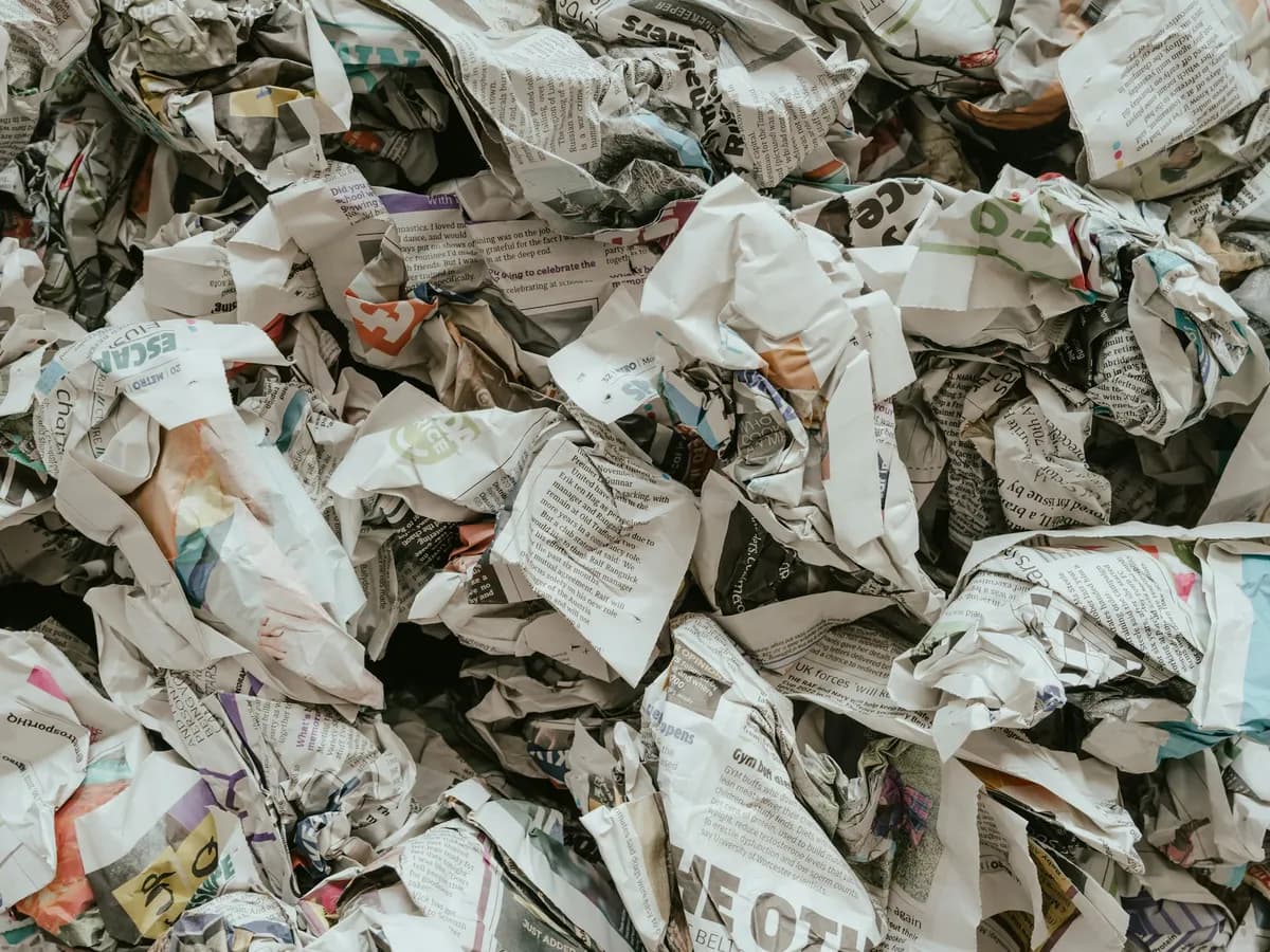 A heap of crumpled newspaper