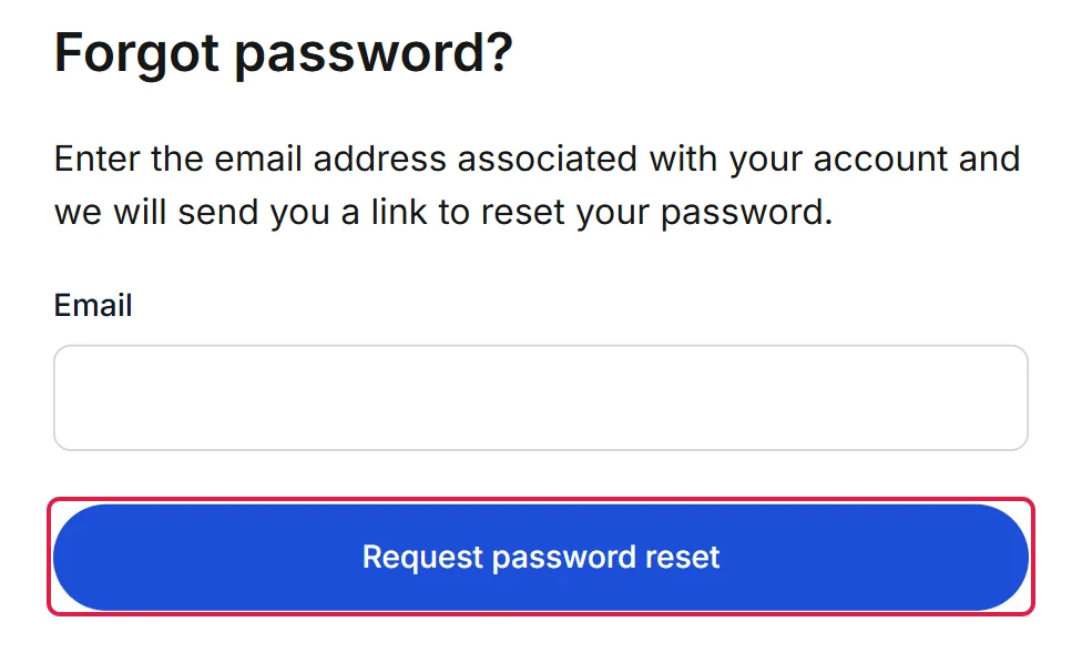 Страница Forgot password на mibio.bio: введите почту и запросите ссылку для сброса.